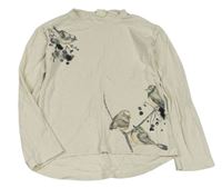 Světlebéžové triko s ptáčky Zara