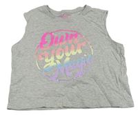 Šedý crop top s nápisem Primark 