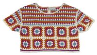 Bílo-oranžovo-modré vzorované pletené crop tričko Matalan
