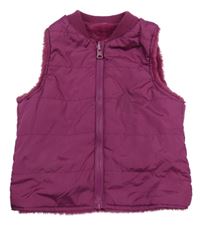 Vínová šusťákovo/kožešinová oboustranná zateplená vesta 