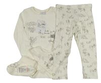 Nové - 4set - Bílé body s Púem + legíny + slinták + capáčky Disney