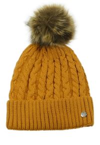 Hořčicová zateplená čepice s bambulí 