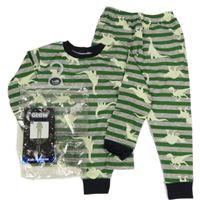 Nové - Šedo-zelené pruhované pyžamo s dinosaury 