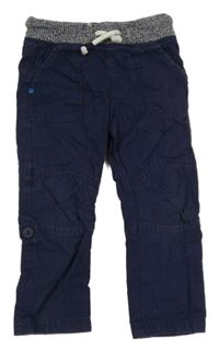 Tmavomodré plátěné roll-up kalhoty s úpletovým pasem F&F