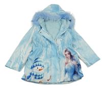 Světlemodrá vzorovaná šusťáková zateplená bunda s princeznou a kapucí Shein