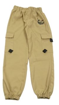 Béžové lehké kalhoty s potiskem a kapsami Shein