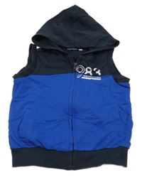 Tmavomodro-modrá tepláková propínací vesta s potiskem a kapucí