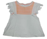 Bílo-neonově oranžové tričko se vzorem C&A