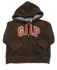 Kávová fleecová propínací mikina s logem a kapucí GAP
