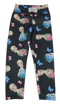 Antracitové pruhované legíny s Elsou a květy 