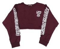 Vínová crop mikina s potiskem 