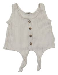 Světlebéžový žebrovaný crop top s knoflíky Page one young