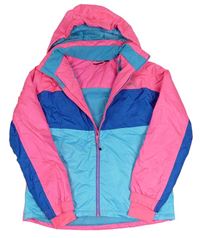 Neonově růžovo-modrá lyžařská bunda s kapucí Crivit