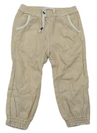 Béžovo-bílé proužkované plátěné cuff kalhoty Topomini 
