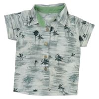 Khaki-bílá melírovaná košile s palmami 