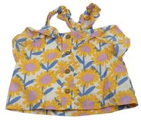 Barevný kytičkovaný plátěný crop top M&S