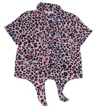 Světlerůžová crop halenka se vzorem a zavazováním Bluezoo