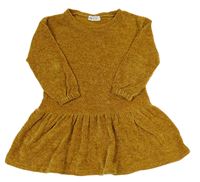 Hořčicové žinylkové svetrové šaty H&M