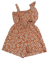 Oranžový kraťasový overal s kytičkami Primark