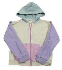 Smetanovo-fialovo-zelená propínací mikina s kapucí 