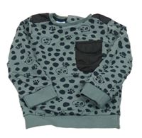 Zelenošedá mikina se vzorem a pandami