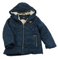 Tmavomodrá šusťáková zimní bunda s kapucí 