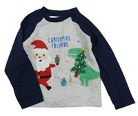 Šedo-tmavomodré triko se Santou a dinosaurem Primark