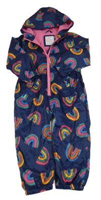 Tmavomodrá šusťáková jarní kombinéza s duhami a kapucí Tu