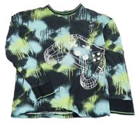 Antracitovo-limetkovo-tyrkysové vzorované triko s ovladačem Dunnes