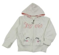 Bílá propínací mikina s kočkou a kapucí Mona Star