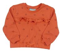 Oranžová mikina s kytičkami a volánky Pekkle