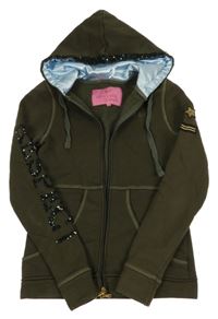 Olivová propínací mikina s nášivkami a kapucí Princess Gueens