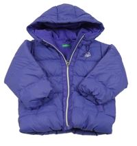 Fialová šusťáková prošívaná zimní bunda s kapucí Benetton