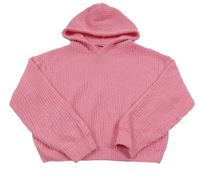Růžový žinylkový crop oversize svetr s kapucí Matalan