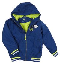 Kobaltově modrá šusťáková zimní bunda s dinosaurem a kapucí Kiki