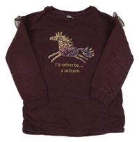 Mahagonová mikina s jednorožcem z flitrů a volánky Next