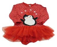 Červené kytičkované body s tučňákem a tutu sukní Early Days 