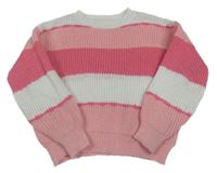 Růžovo-bílý pruhovaný crop svetr 