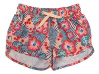 Růžové plážové kraťasy s květy Tex