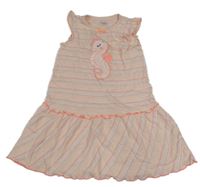 Světlerůžové proužkované bavlněné šaty s mořským koníkem Topolino 