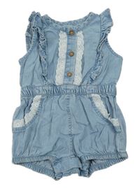 Modrý riflový kraťasový overal s krajkou 