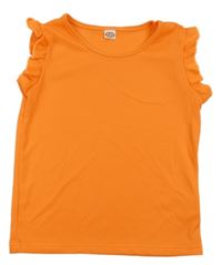 Oranžový žebrovaný top s volánky 