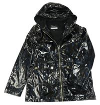 Černá koženková lesklá jarní parka s kapucí River Island