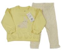 Nové - 2set - Žlutá mikina se zajíčkem + bílé květované tepláky F&F