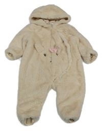 Béžová kožešinová podšitá kombinéza se zajíčkem a kapucí So Cute