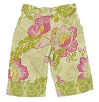 Světležluté květované plátěné kalhoty 