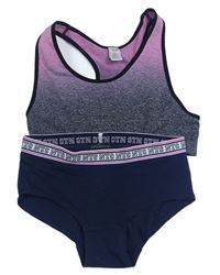 2Set - Černo-růžová melírovaná sportovní lambáda YIGGA + tmavomodré kalhotky s písmenky H&M