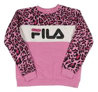 Růžovo-bílá mikina s logem a vzorem FILA