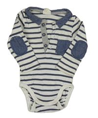 Bílo-tmavomodré pruhované body s kapsou a límečkem H&M