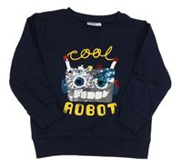 Tmavomodrá mikina s robotem z překlápěcích flitrů a nápisy INFINITY KIDS